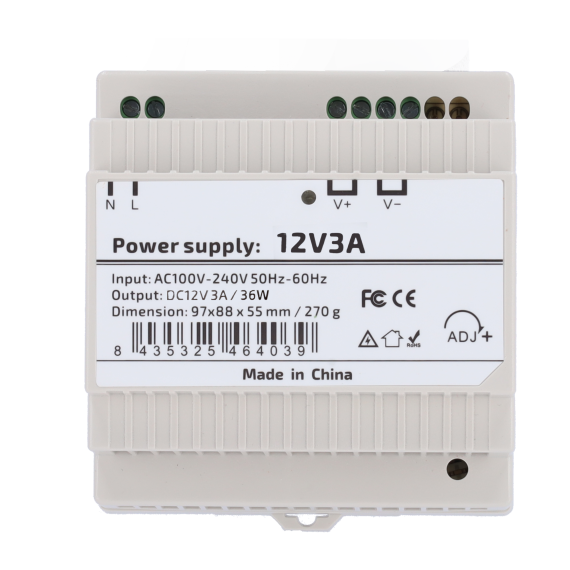 STRØMFORSYNING 12V/3A FOR SKINNEMONTERING